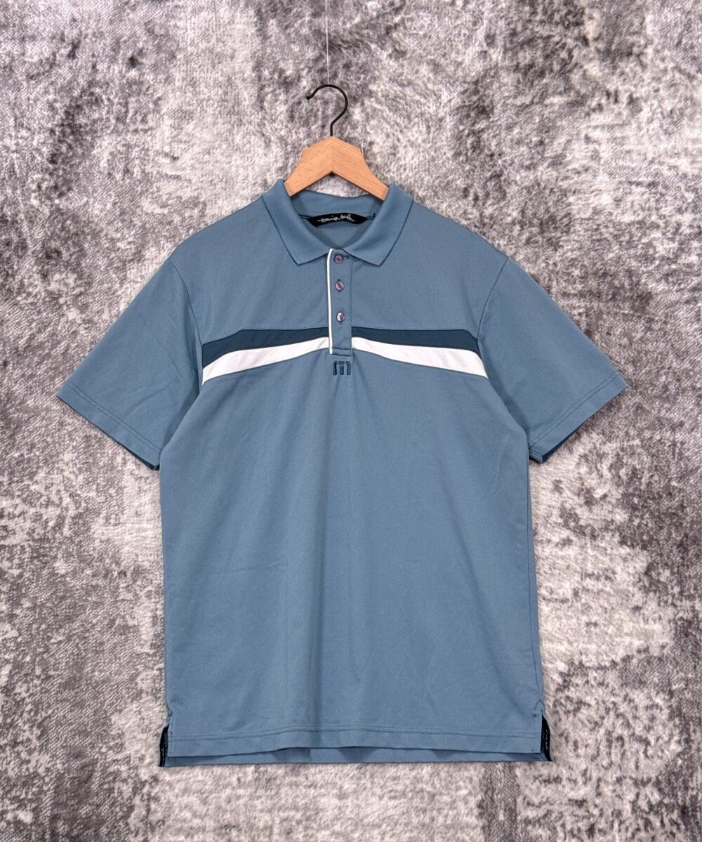 Travis Mathew Polo Shirt Medium Mens Blue Striped Sherwood Country Club Golf